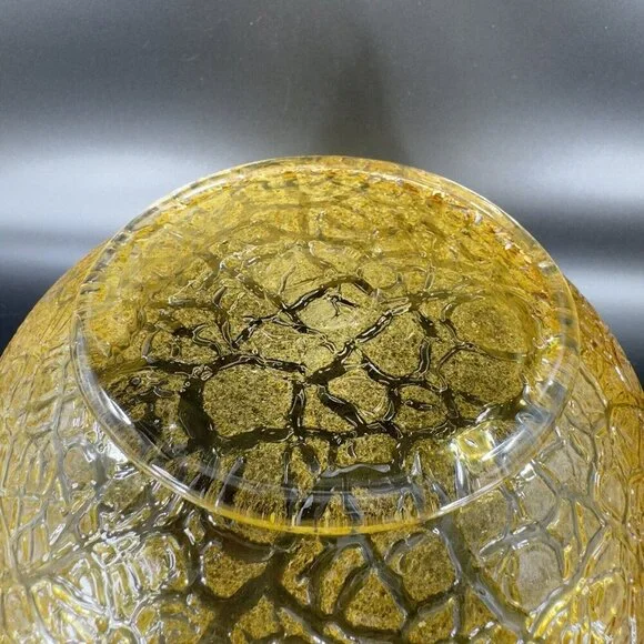 Studio Art Glass Large Bowl Dish Yellow Lava Texture HandBlown Glass Centerpiece